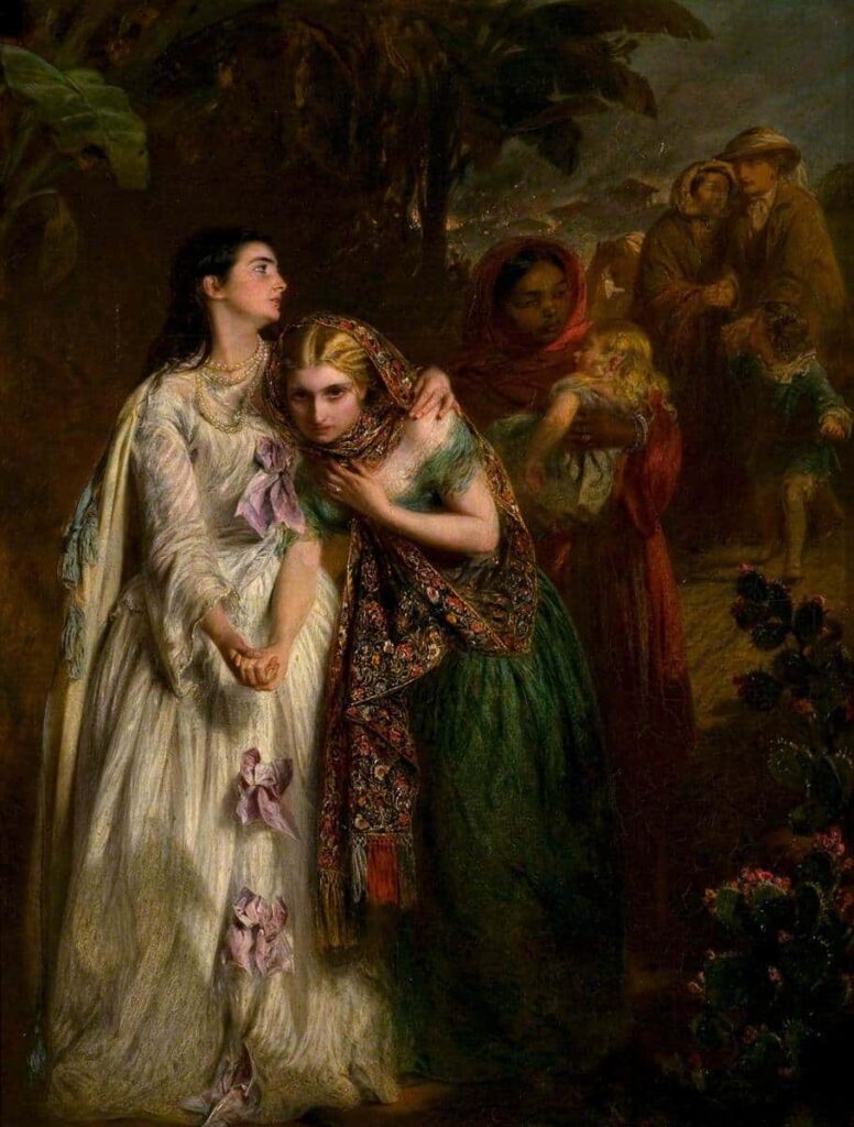 &lsquo;The flight from Lucknow, 1858'. This painting shows the suffering of the English women during The Indian Mutiny