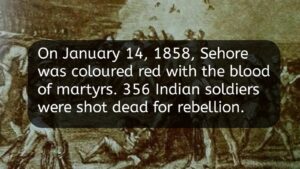 A cover image: On January 14, 1858, Sehore was coloured with the blood of martyrs, 356 Indian soldiers were shot dead for rebellion