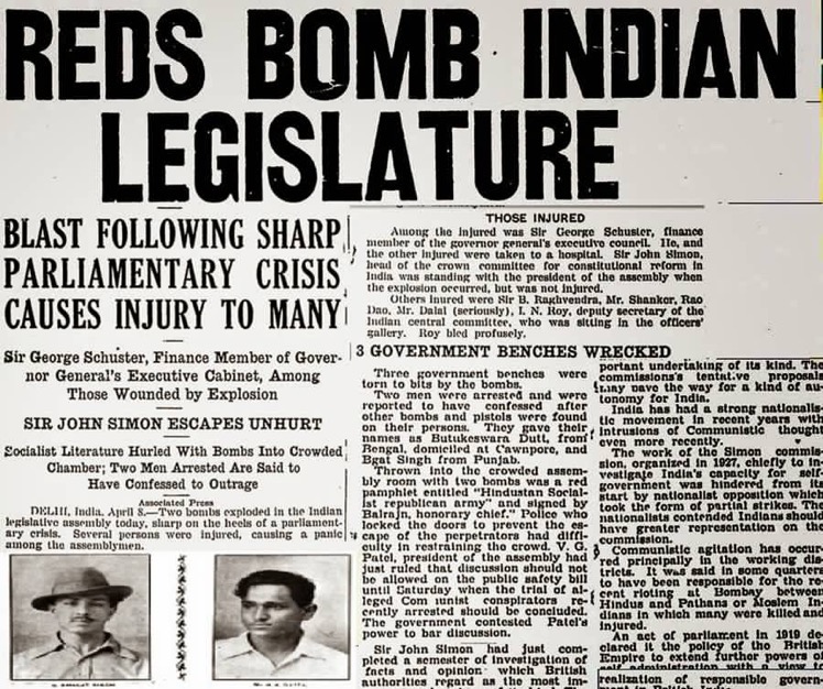 Poster thrown in the Central Legislative Assembly on April 8, 1929 by Bhagat Singh and Batukeshwar Dutt .