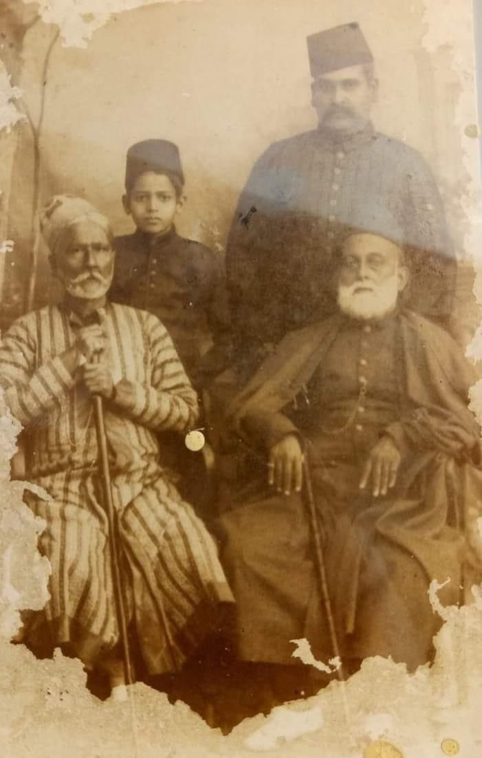 xIn the above photograph clicked around 1906, standing on the left is Syed Mohammad alongwith his father Mir Syed Murtaza and his grandfather Mir Syed Kazim Husain. Sitting on the left chair is our family's close friend in Patna, probably the father of Miyan Nawab, who donated the land on which Patna Engineering College was built.