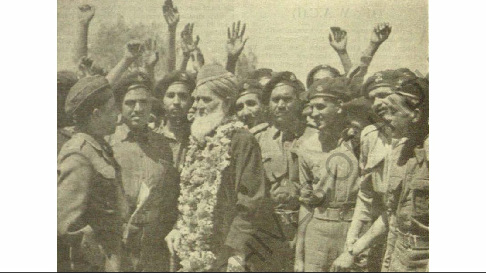 Shams-ul Ulema Maulvi Sayed Ahmed at the Middle East Command with the officers and soldiers