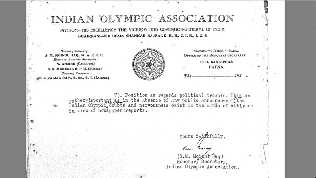 Moin ul Haq, As Secretary of the Indian Olympic Association