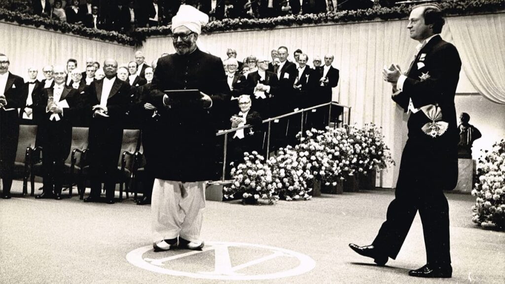 Dr. Abdus Salam receiving Nobel Prize in Physics, first Muslim scientific laureate associated with Aligarh Muslim University
